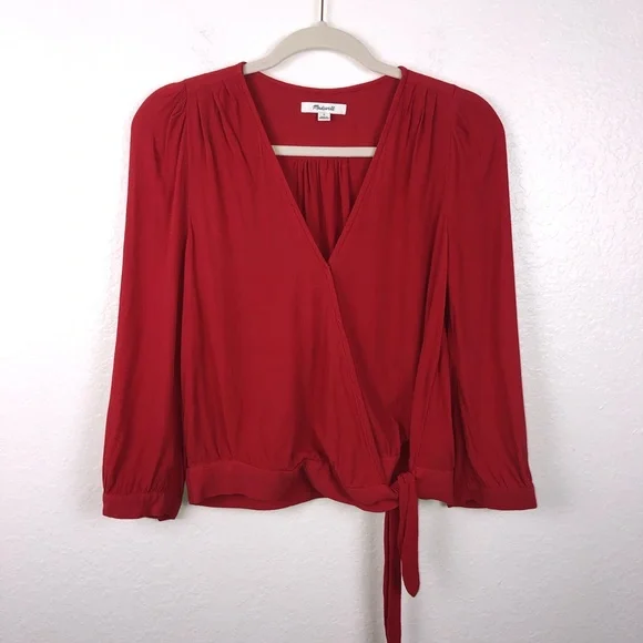 Madewell wrap side tie top v neck blouse - Picture 3 of 7